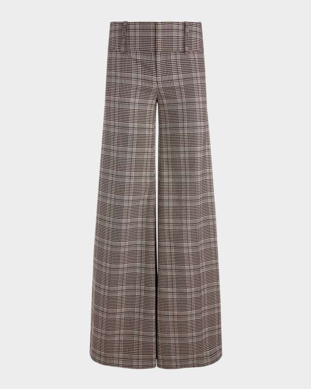 Olivia Plaid Low-Rise Wide-Leg Pants